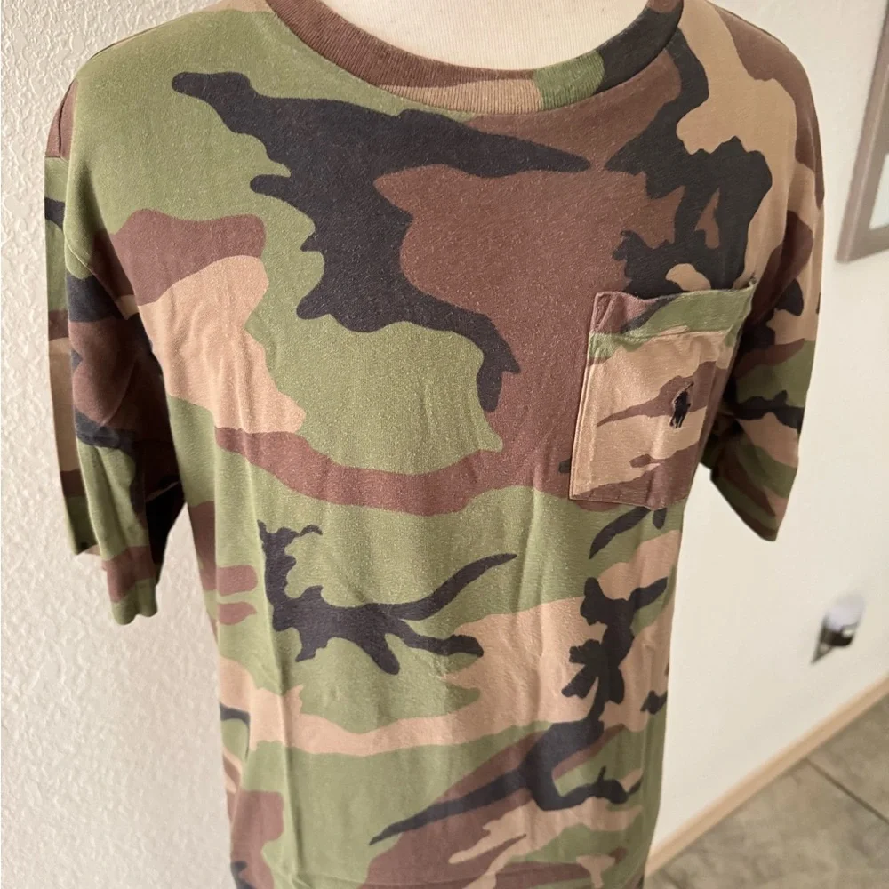 Polo Ralph Lauren Shirt Camouflage Short Sleeve Pocket ‎ Cotton Youth Size 14-16